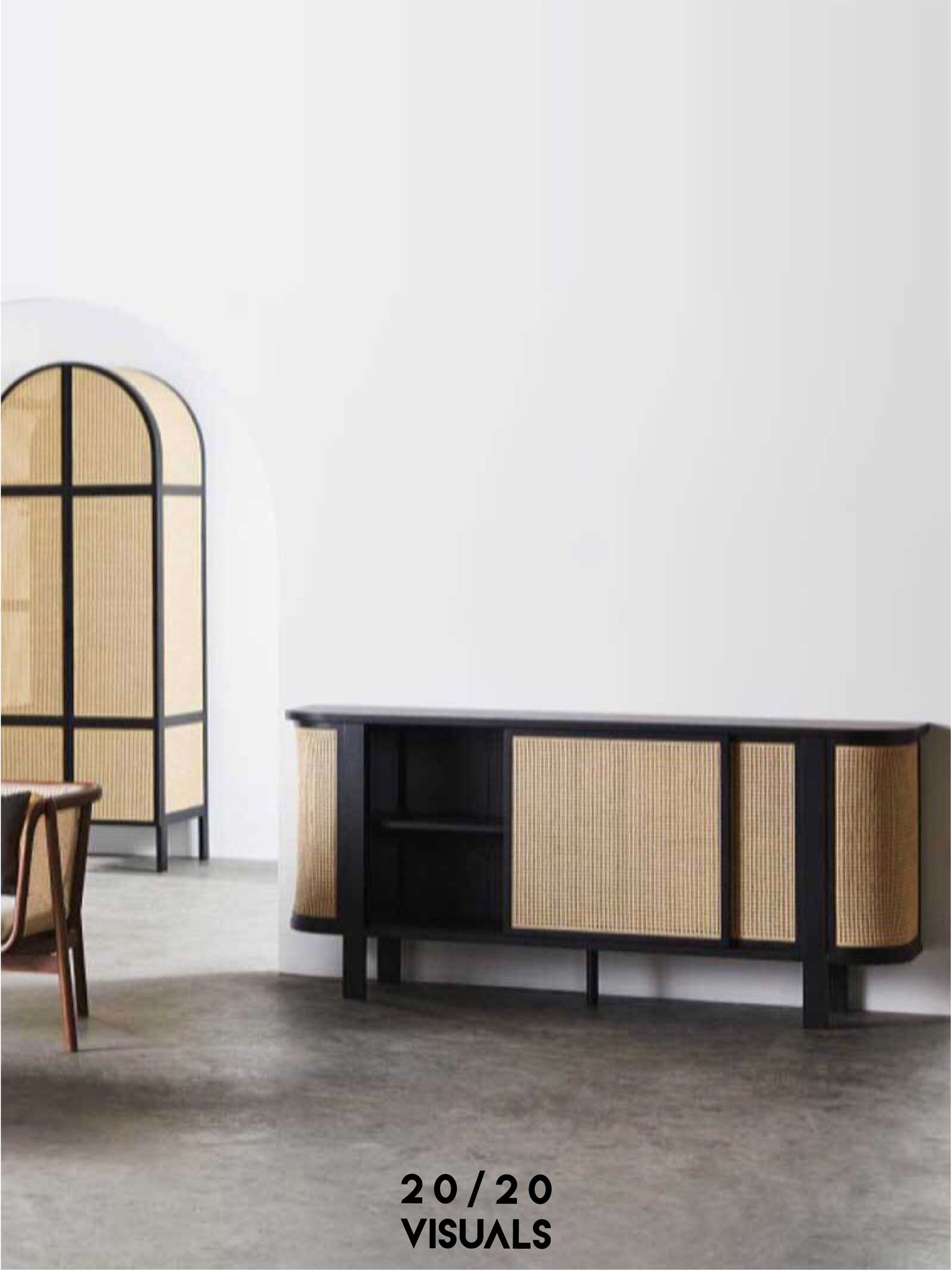 Rattan Sliding Door Storage Unit